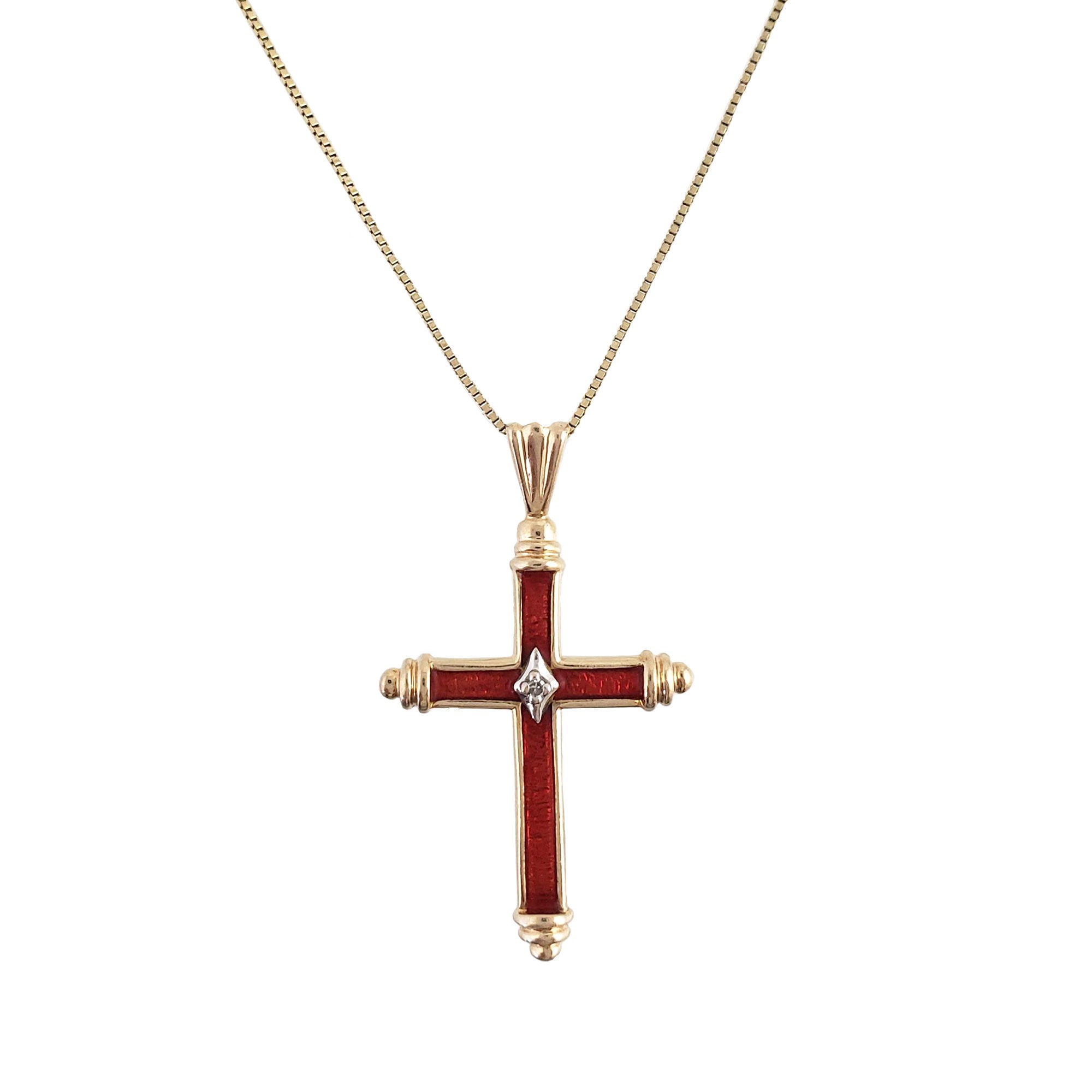 14K Gold Cross Necklace with Red Enamel and Diamond Etsy