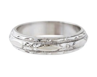14K White Gold Orange Blossom Wedding Band - Antique Style - Size 6.5