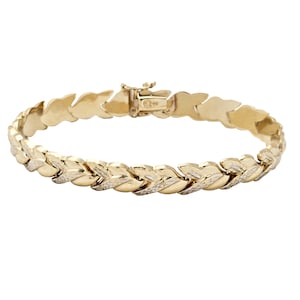10K Gold Link Bracelet with Bright Cuts - Yellow and White Tone - 7.25&quot; Long