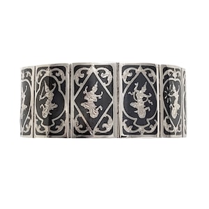 Vintage Siam Sterling Niello Panel Bracelet - 7&quot; Long