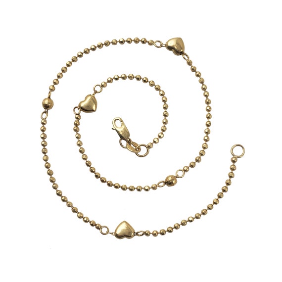 Sexy 14K Gold Bead Chain Anklet with Hearts - 10 … - image 1