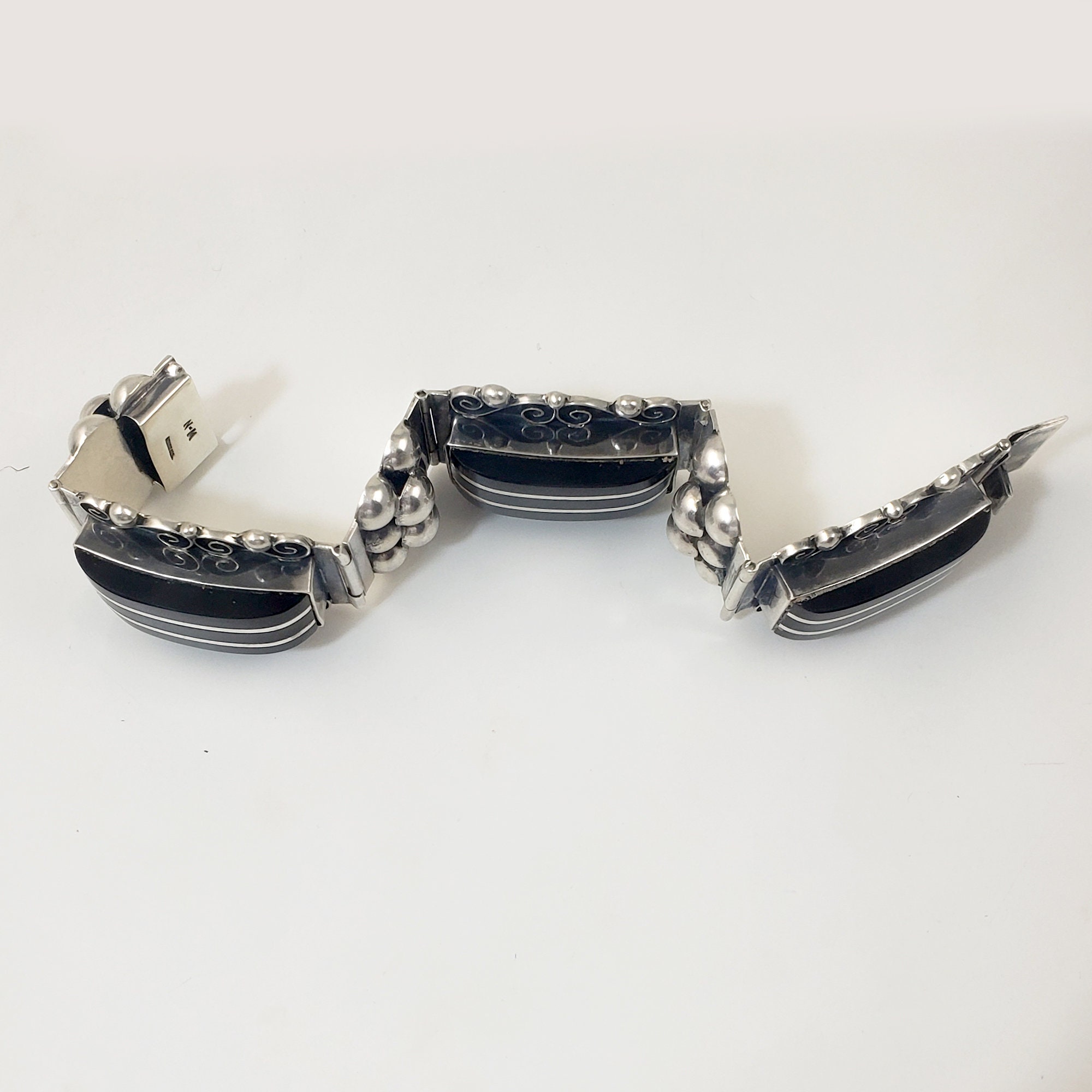 Vintage Mexican Black Onyx and Sterling Silver Retro