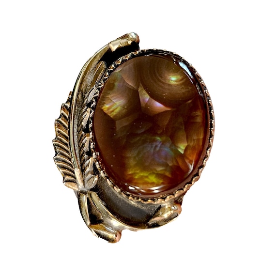 Southwestern Fire Agate Ring in 10K Gold: Vintage Signed Alfred Joe, Size 6
