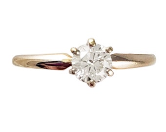 14K Gold & Diamond Ring - Vintage 1/3 ct. Solitaire Engagement Ring - Size 6