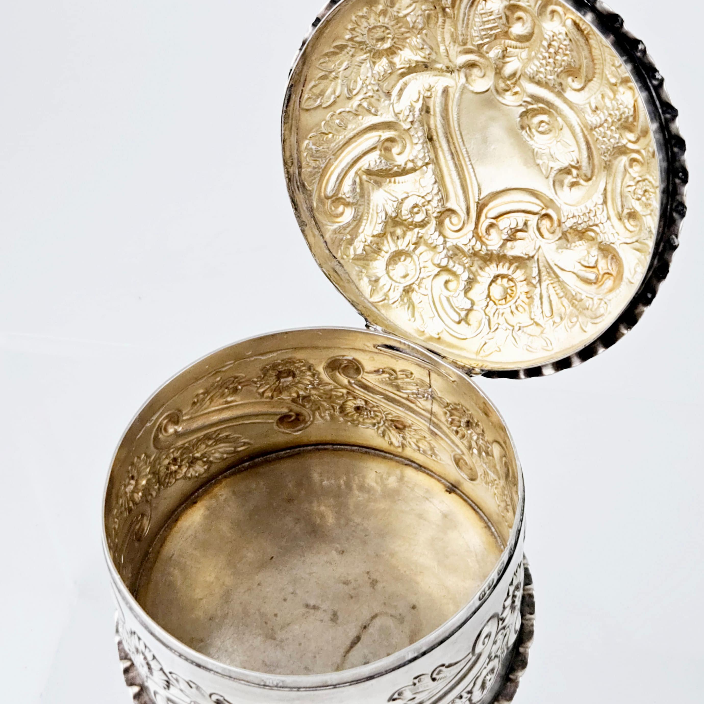 Antique Sterling Silver Round Box With Hinged Lid - Deakin & Francis ...
