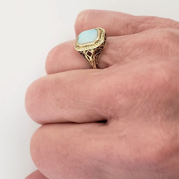 Art Deco 14K Gold and Opal Ring  with Decorative … - image 9