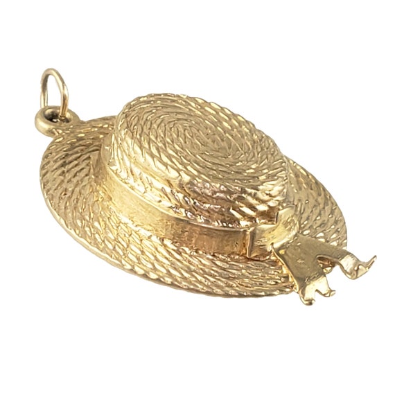 Vintage Solid 14K Gold Straw Boater Gondolier Hat Charm or  display picture 1