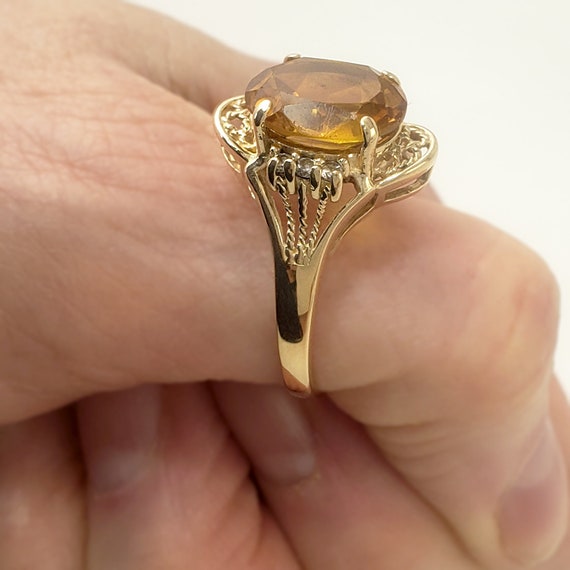 14K Gold and Citrine Ring with Diamonds - Filigre… - image 6
