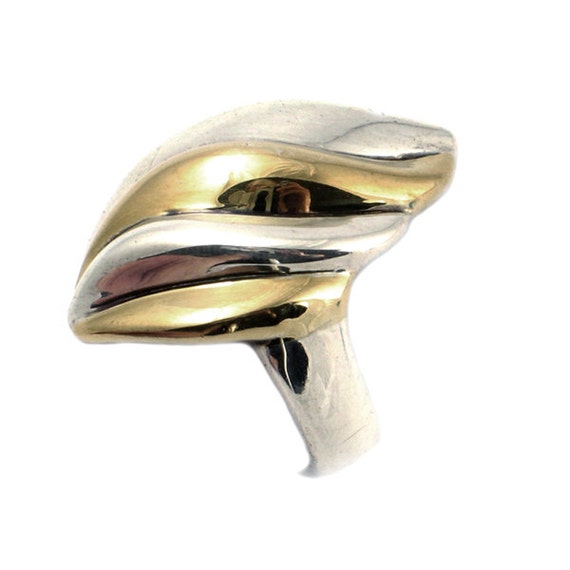 Two-Tone Vintage Sterling Ring with Gold Plating … - image 3