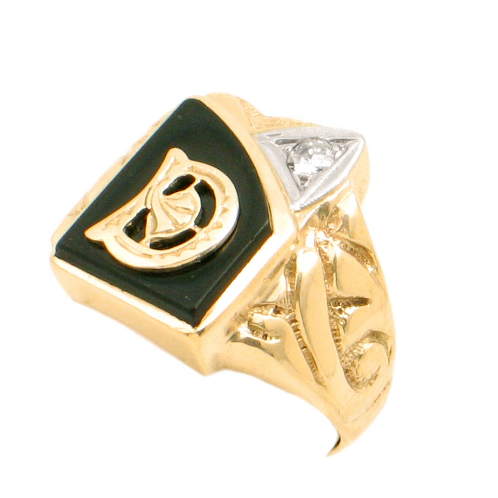Mens 10K Gold Diamond & Black Onyx Initial Ring Letter D Etsy