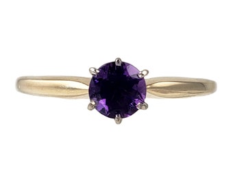Amethyst Ring in Vintage 14K Gold Setting - Gemstone Solitaire - Size 7