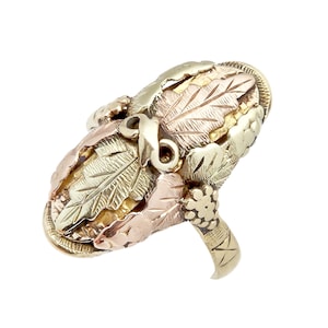 Vintage 10K-12K Black Hills Gold Ring - 3 Tone Yellow, Rose, Green Leaves - Size 5