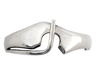 Sterling Silver Double Hinged Bracelet - Vintage Modernist Taxco Bangle - 6.5" Inner Circumference