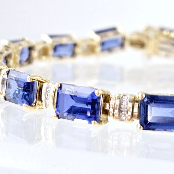 Created Sapphire and 10K Gold Link Bracelet with … - image 5