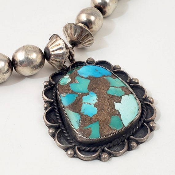 Vintage Southwestern Silver Bead Necklace with 3 … - image 9