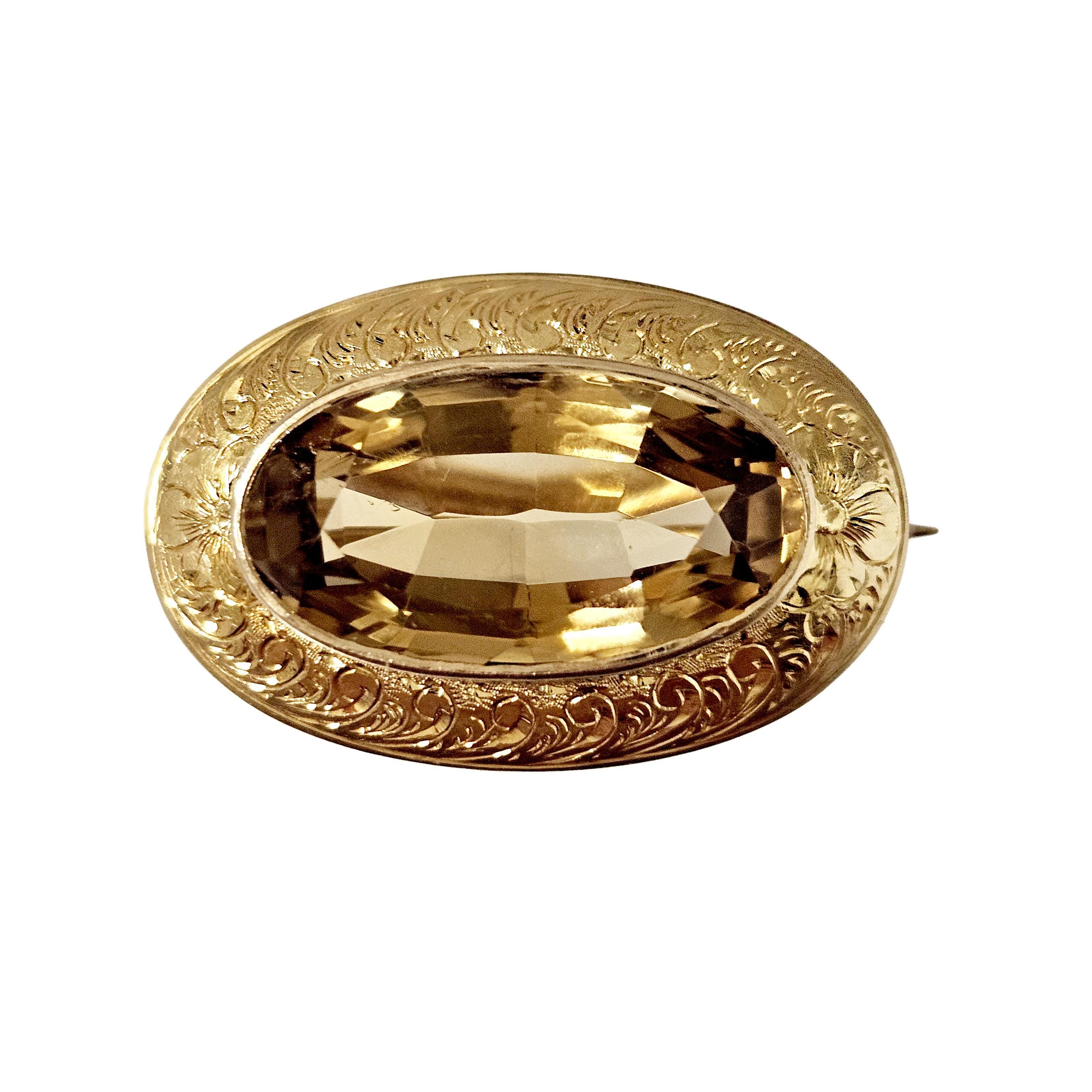 Broche Trèfle Antique En Vermeil Et Citrine Naturelle - Bijou Ancien, Occasion, Style Vintage