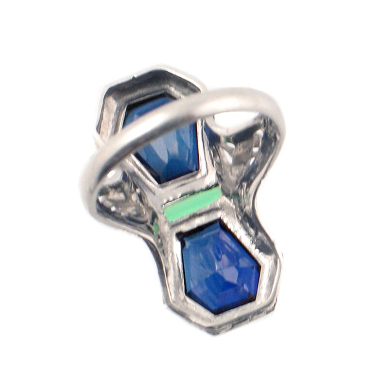 Art Deco Pinky Ring 14K White Gold Simulated Sapphires & Etsy