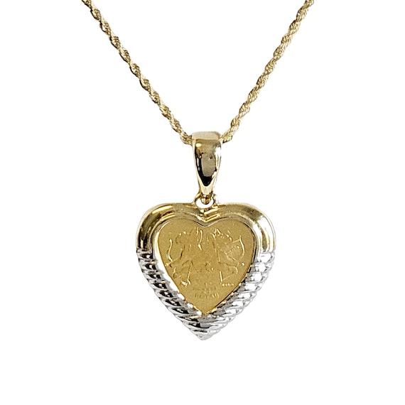 Heart-Shaped Gold Coin Necklace: 2002 Gibraltar Cupid Coin in 14K Bezel - 18"