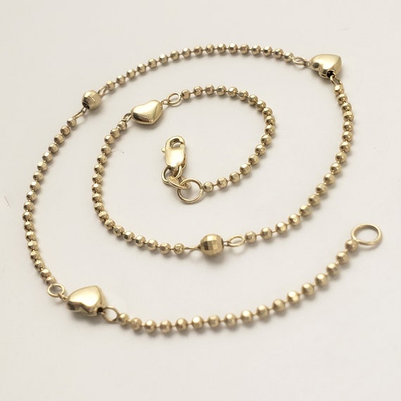 Sexy 14K Gold Bead Chain Anklet with Hearts - 10 … - image 4