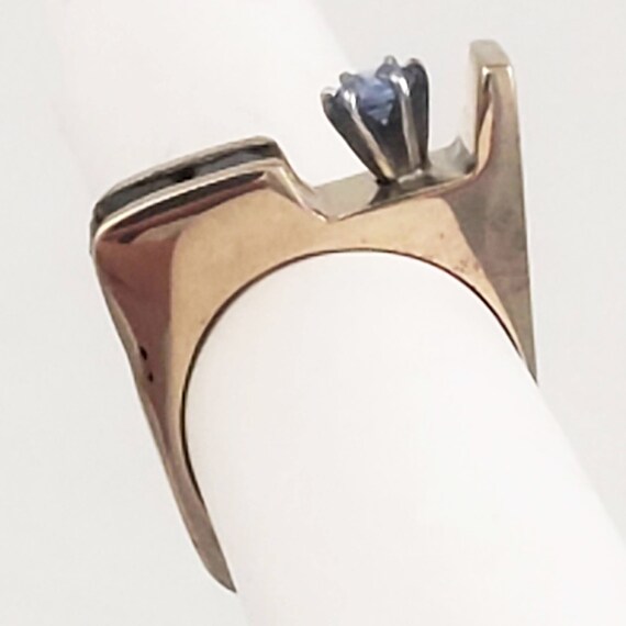 Modernist 14K Gold & Sapphire Ring • Unique Handc… - image 6
