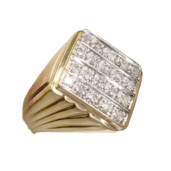 Vintage Mens 14K Gold and Diamond Ring - 20 Stone… - image 1