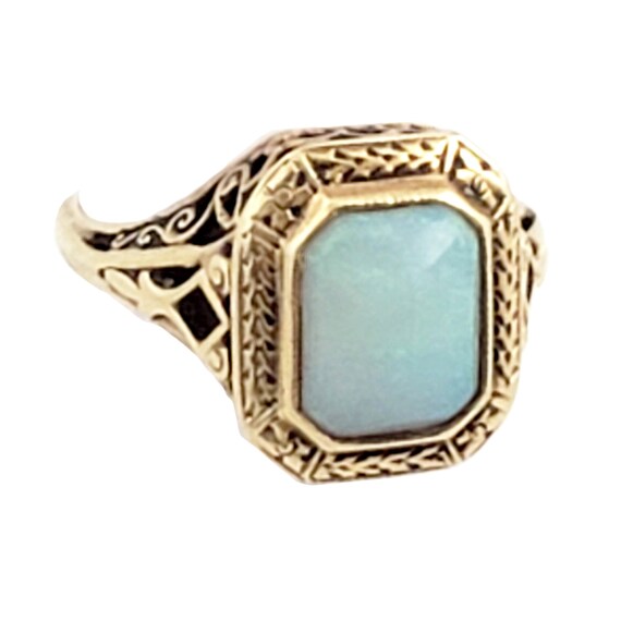 Art Deco 14K Gold and Opal Ring  with Decorative … - image 2