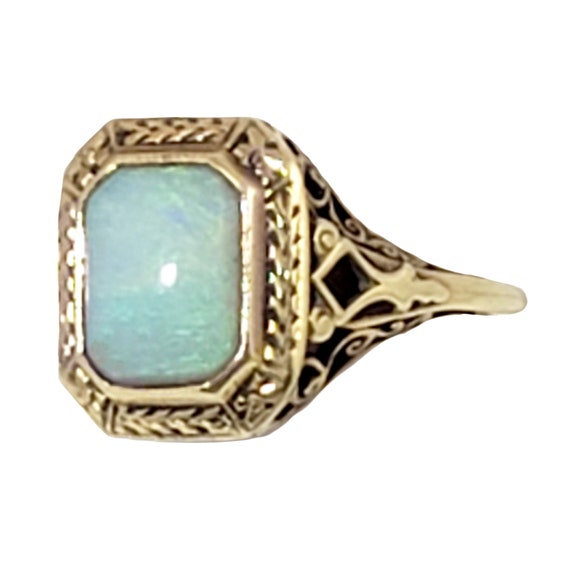 Art Deco 14K Gold and Opal Ring  with Decorative … - image 5