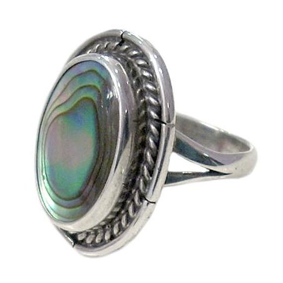 Vintage Abalone and Silver Ring - Signed Southwes… - image 4