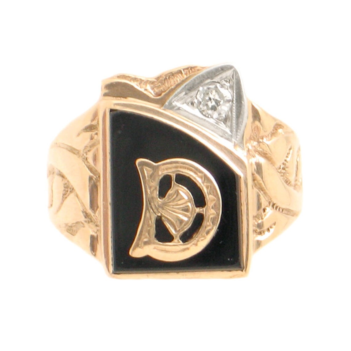 Mens 10K Gold Diamond & Black Onyx Initial Ring Letter D Etsy