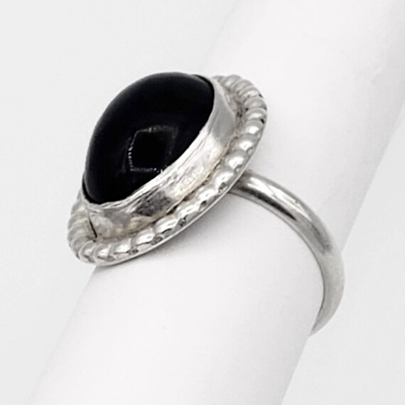 Vintage Silver and Black Coral Ring - Signed H - … - image 3