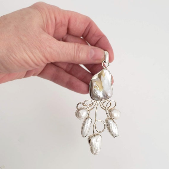 Large Mabe Pearl and Sterling Silver Pendant -Vin… - image 6