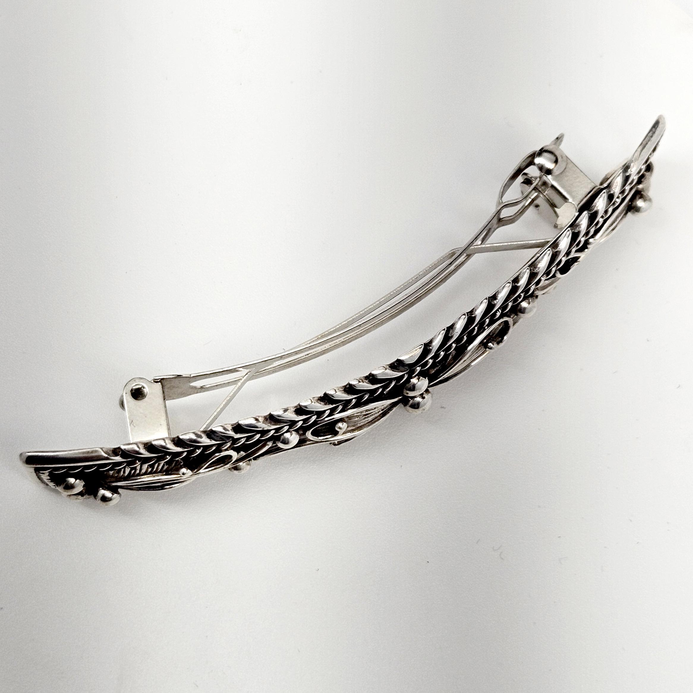 Vintage Signed Southwestern Scalloped Stamped Sterling Silver Barrette Vintage Navajo sterling silver hair barrette for sale main image 3