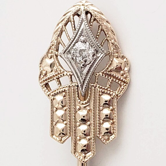 Antique 10K Gold and Diamond Stickpin - Late Edwa… - image 3