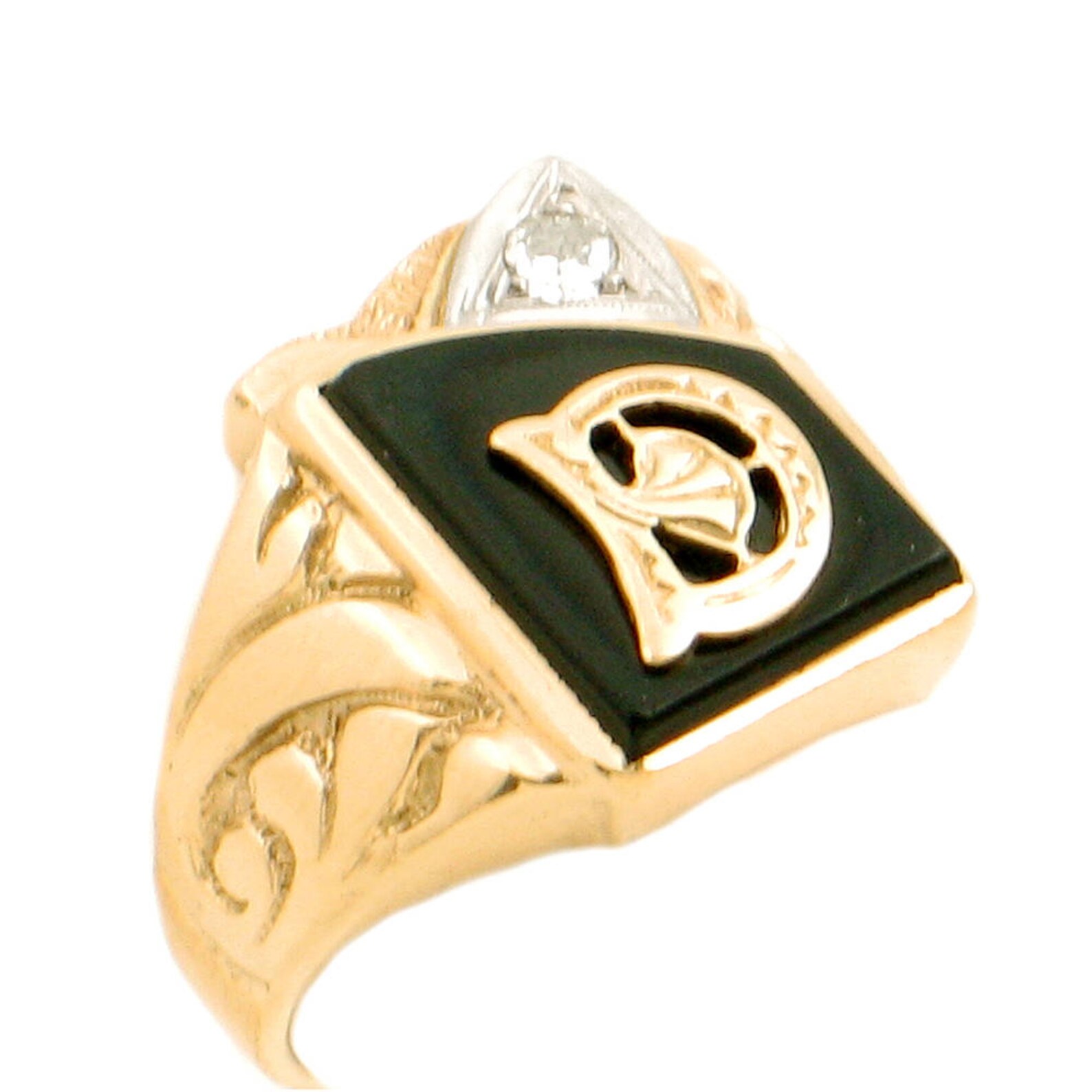 Mens 10K Gold Diamond & Black Onyx Initial Ring Letter D Etsy