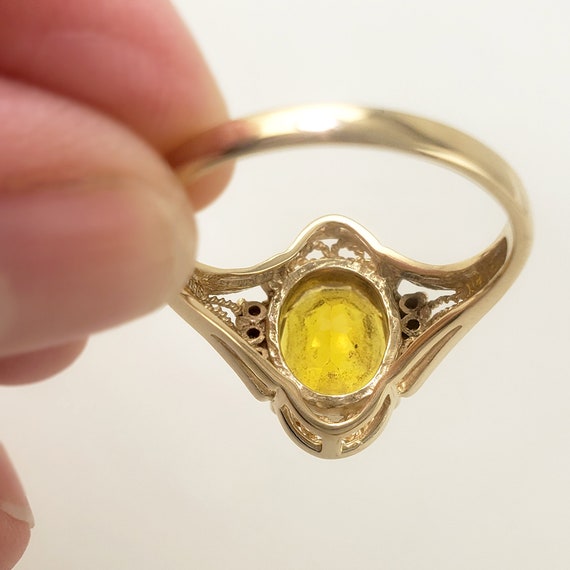 14K Gold and Citrine Ring with Diamonds - Filigre… - image 9