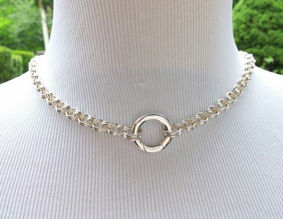 925 Sterling Silver Discreet BDSM Slave Collar, Submissive Day Collar with Non-Locking O Ring or Heart Clasp, Symbolic O Ring Collar
