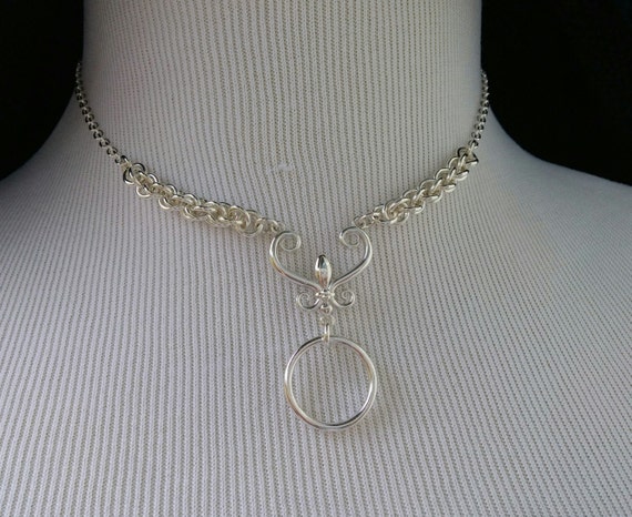 925 Sterling Silver Discreet Symbolic O Ring Necklace with Fleur De Lis, BDSM Submissive Day Collar