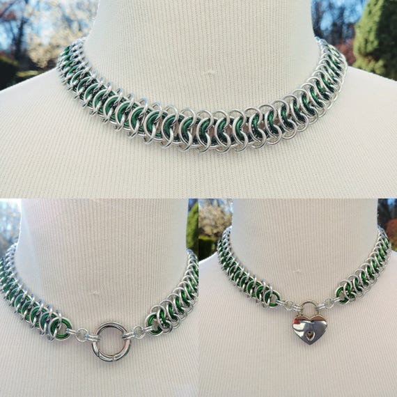 BDSM Discreet Day Collar, Submissive Locking Slave Collar, DDLG, Convertible Chainmaille Collar with Color Options, Can Be Worn 3 Ways
