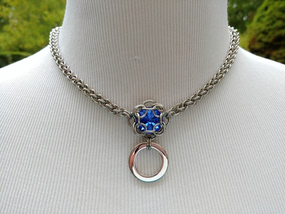 24/7 Wear Discreet Symbolic O Ring Day Collar, BDSM Stainless Steel Submissive Slave Collar, Personalized Swarovski Birthstone Crystal