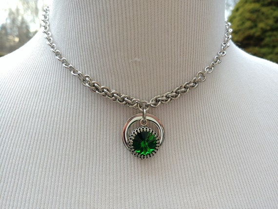24/7 Wear Discreet Symbolic O Ring Day Collar Necklace, Personalized Swarovski Birthstone Crystal, BDSM Submissive Collar, DDLG