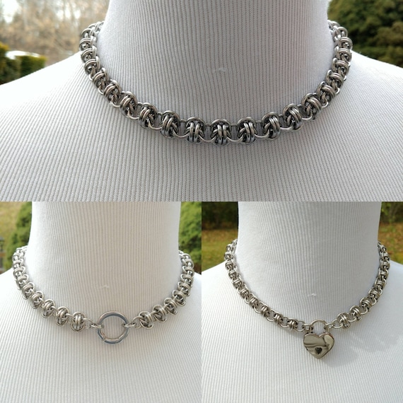 BDSM Discreet Day Collar, Submissive Locking Slave Collar, DDLG, Stainless Steel Convertible Chainmaille Collar, Can Be Worn 3 Ways
