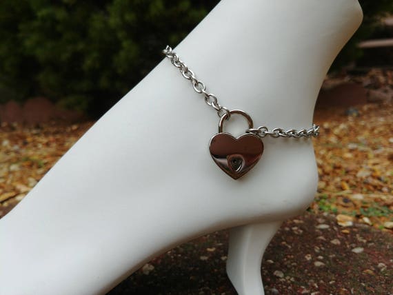 Stainless Steel Link Cable Chain, BDSM Locking Anklet with Small Heart Shaped Nickel Padlock, Slave Anklet, 3 Styles Available