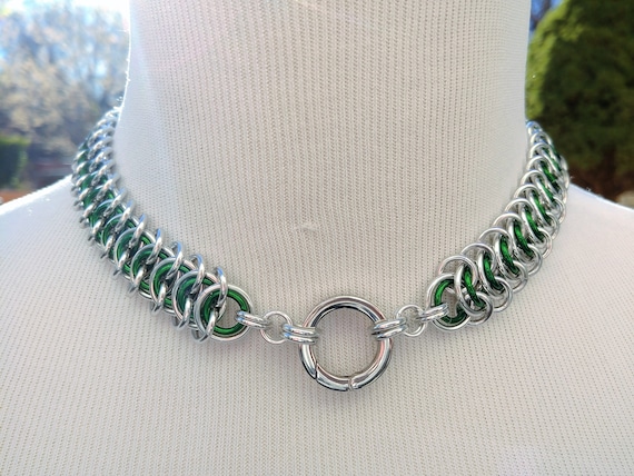 24/7 Wear BDSM Discreet Day Collar, Submissive Slave Collar, DDLG, Chainmaille Collar with Color Options, Non-Locking Stainless O Ring Clasp