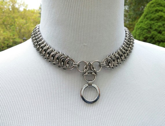 24/7 Wear Discreet Symbolic O Ring Day Collar, BDSM Submissive Slave Collar, Chainmaille Collar, Stainless Steel, DDLG