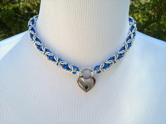 BDSM Discreet Day Collar, Submissive Locking Slave Collar and Heart Shaped Nickel Padlock, Kink and Fetish Jewelry, Choose Your Color