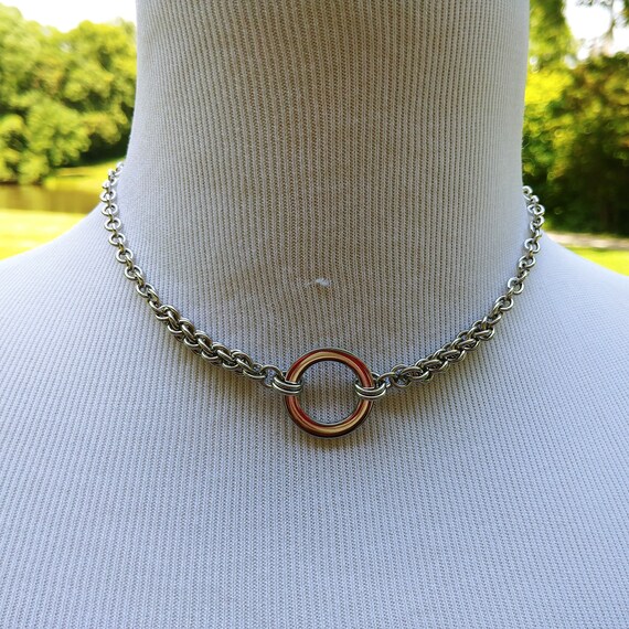 24/7 Wear Discreet Symbolic O Ring Day Collar Necklace, BDSM Submissive Slave Collar, DDLG, Stainless Steel Chain/Maille Collar