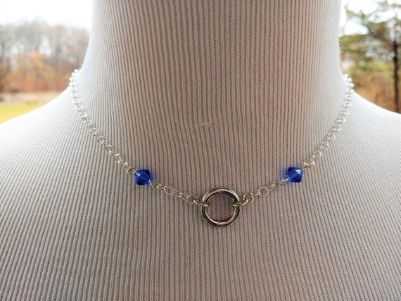 925 Sterling Silver Discreet Symbolic O Ring Necklace with Swarovski Crystals 9 Colors Available, BDSM Submissive Day Collar, DDLG