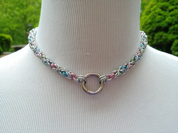 24/7 WEAR Multi Color Discreet Symbolic O Ring Day Collar, BDSM Submissive Slave Collar, Choose Your Colors, Non Locking Ring Clasp