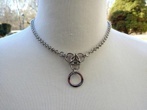 24/7 Wear Discreet Symbolic O Ring Day Collar, BDSM Submissive Slave Collar, DDLG, Stainless Steel Chain/Maille Collar
