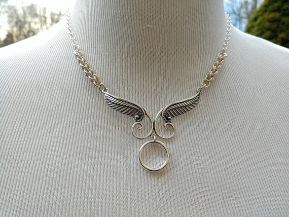 925 Sterling Silver Discreet Day Collar Necklace with Angels Wings and O Ring, BDSM Jewelry, DDLG, Submmisive Jewelry